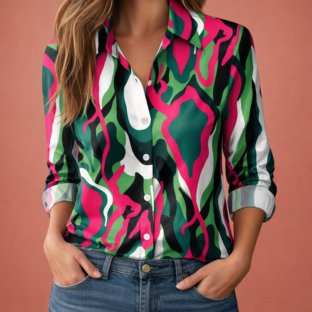 Printed women's blouse with classic collar and button closure | Zara