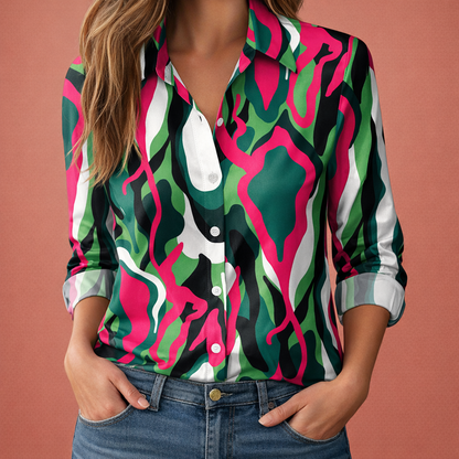 Printed women's blouse with classic collar and button closure | Zara
