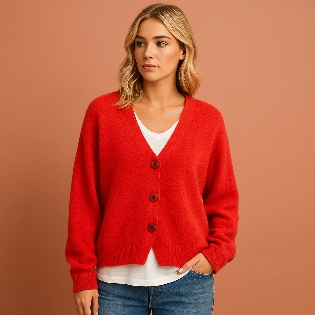 Soft knitted cardigan with V-neck and buttons for women | Noor