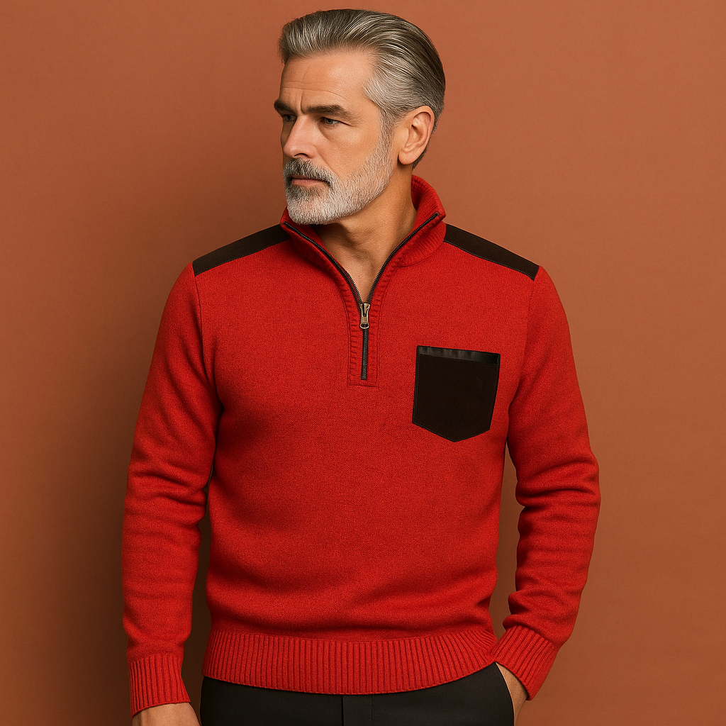 Pullover sweater with collar and chest pocket for men | Joris