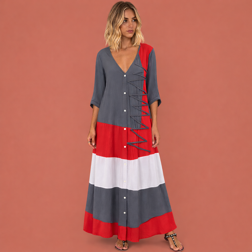 Long dress with V-neck and bow detail for women | Leonie