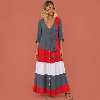 Long dress with V-neck and bow detail for women | Leonie