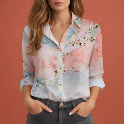 Flower print blouse with collar and button closure for women | Sabine