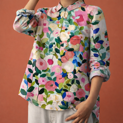 Flower print blouse with long sleeves and collar for women | Viona