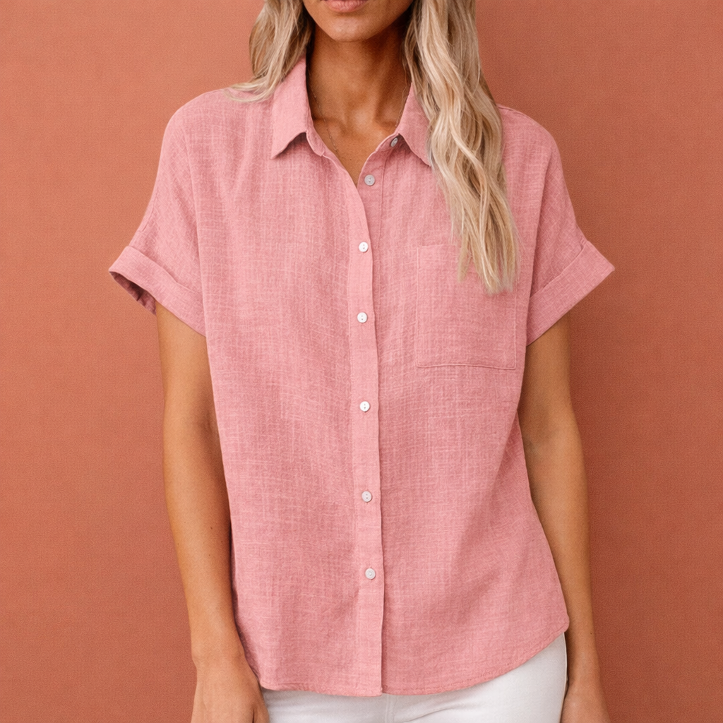 Classic women's blouse with short sleeves and buttons | Elisea