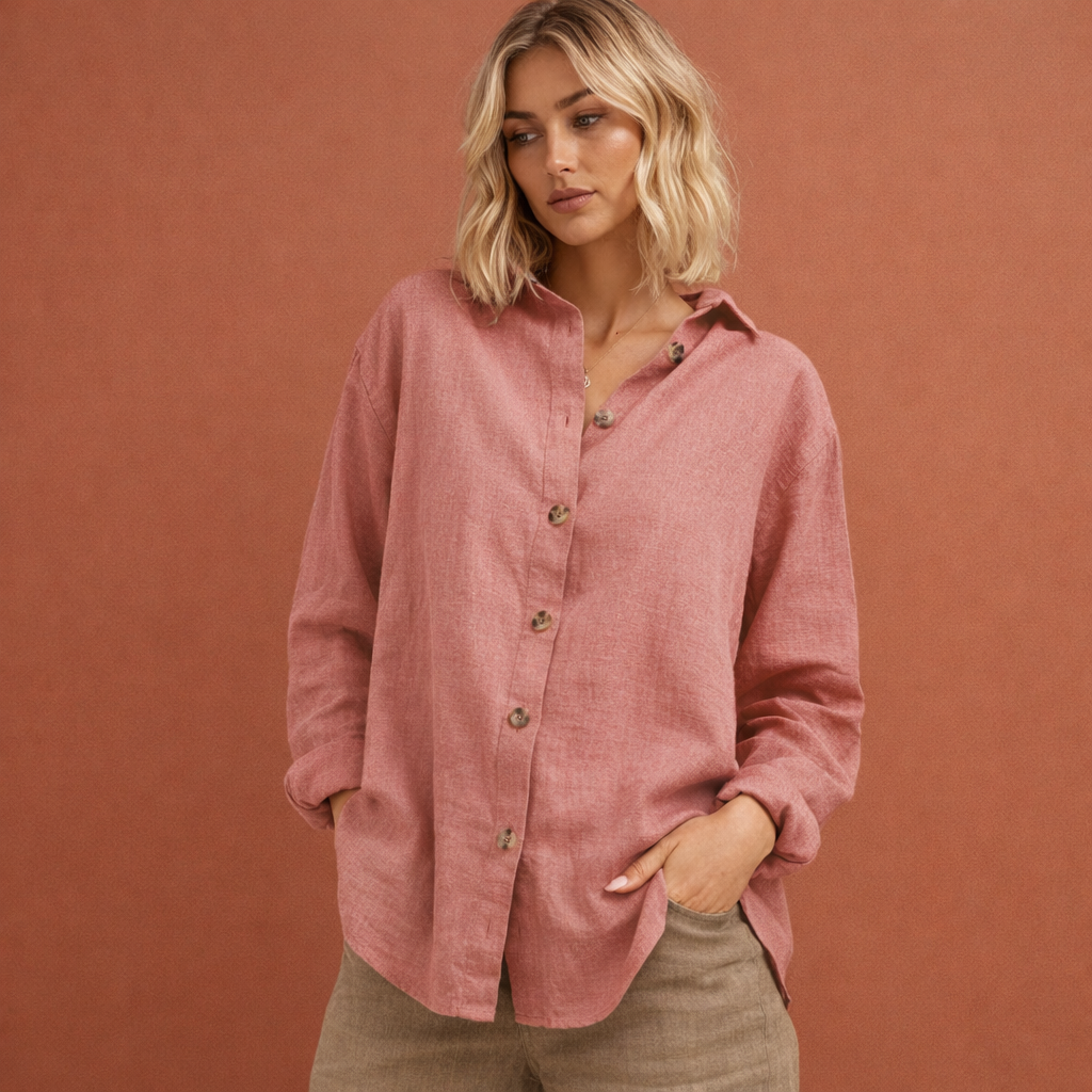 Linen look blouse with button closure for women | Esmée