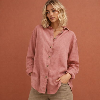Linen look blouse with button closure for women | Esmée
