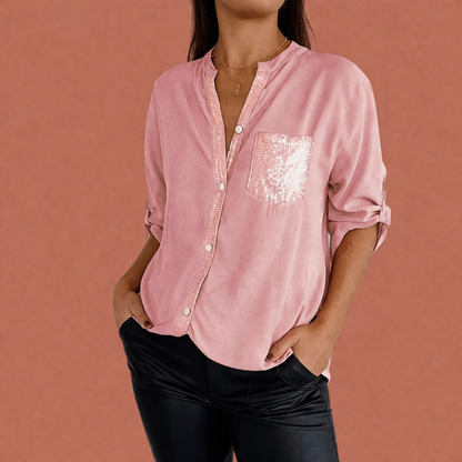 Sequined blouse with rolled sleeves for women | Marieke