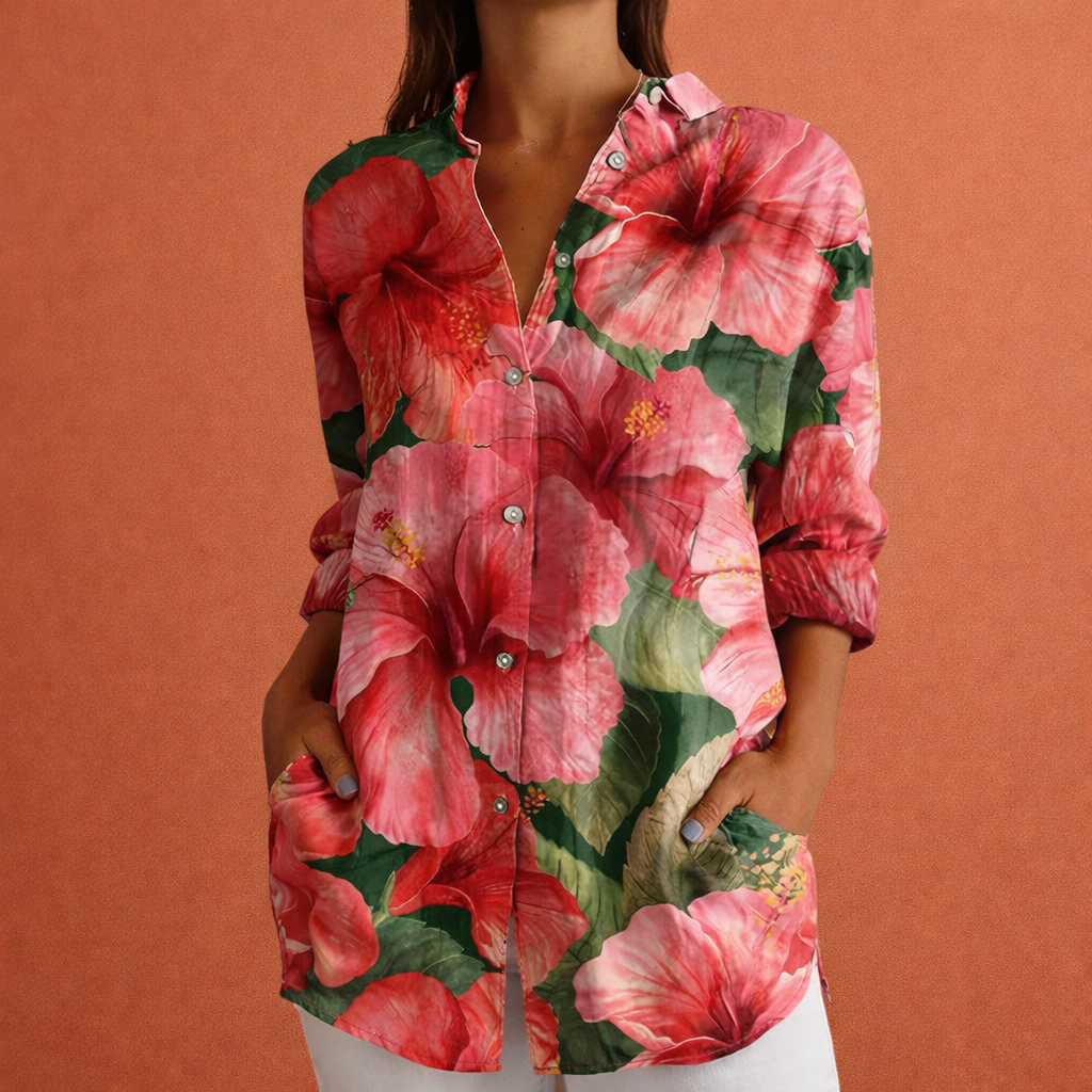 Printed ladies' blouse with classic collar and button closure | Yvonne