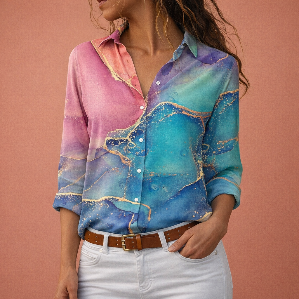Printed women's blouse with classic collar and button closure | Hanna