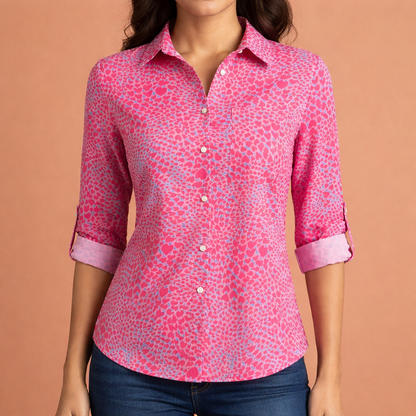 Printed women's blouse with collar and button closure | Mireya