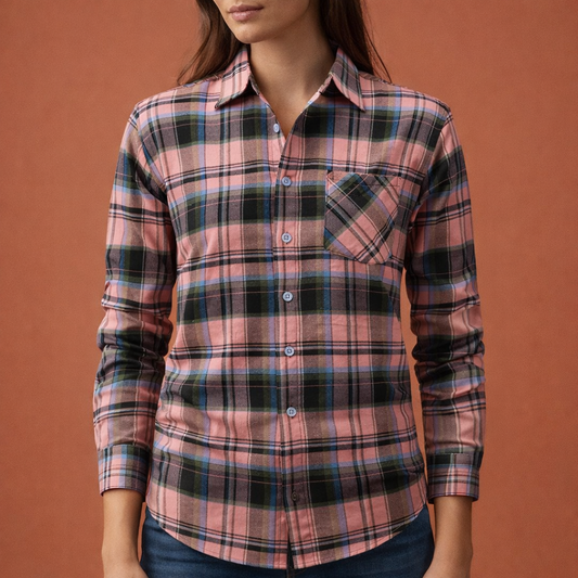 Checked flannel shirt with buttons and chest pocket for women | Bianca