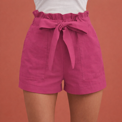Linen Women's High-Waisted Shorts with Bow Belt | Zoë