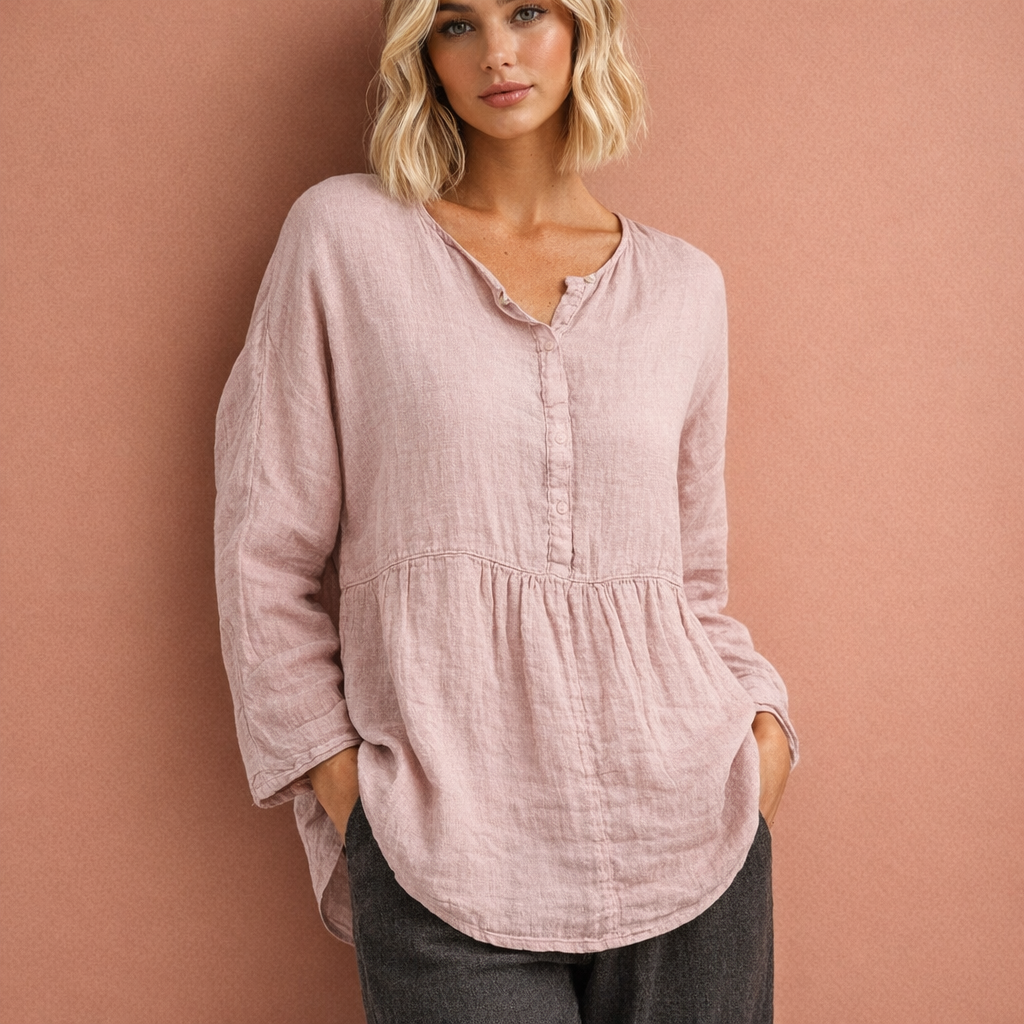 Linen tunic with V-neck and pockets for women | Johanna