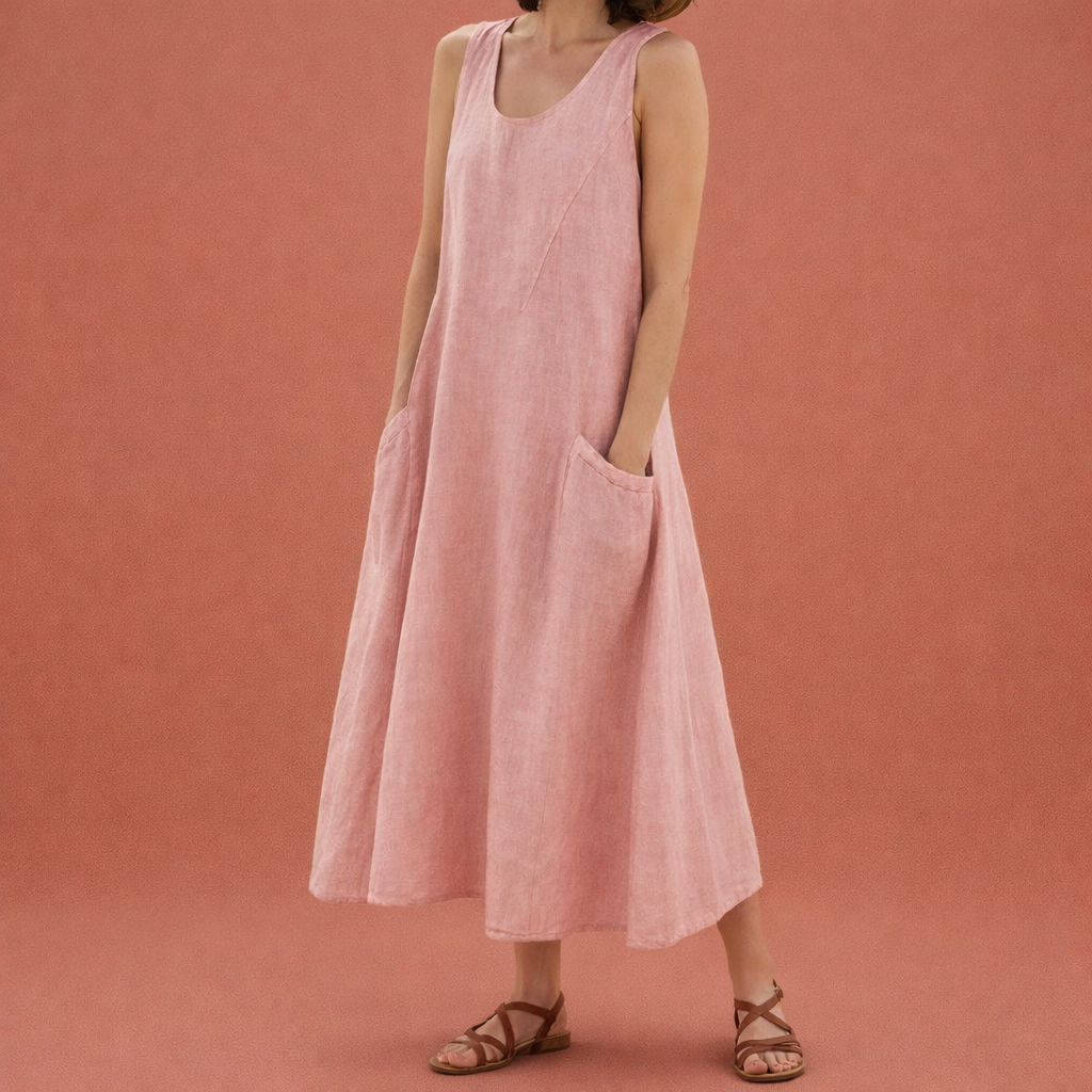 Light maxi A-line summer dress with pockets for women | Nora