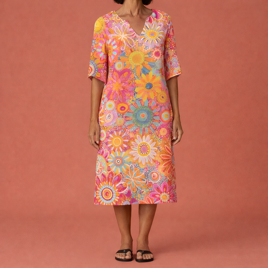 Midi Floral Dress with V-Neck for Women | Froukje