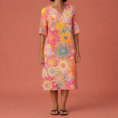 Midi Floral Dress with V-Neck for Women | Froukje