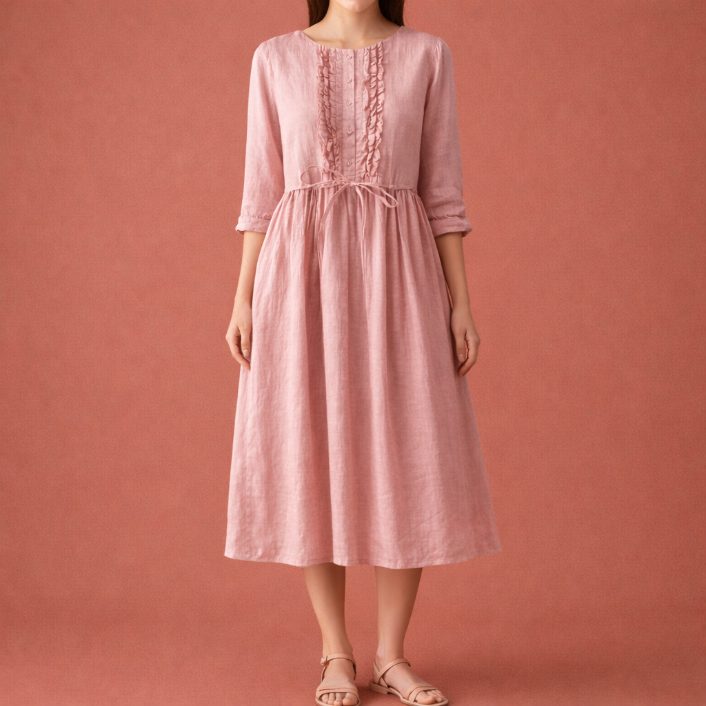 Linen Midi Dress with Bohemian Print for Women | Juliette