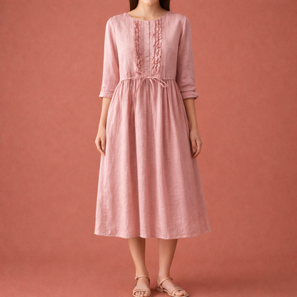 Linen Midi Dress with Bohemian Print for Women | Juliette