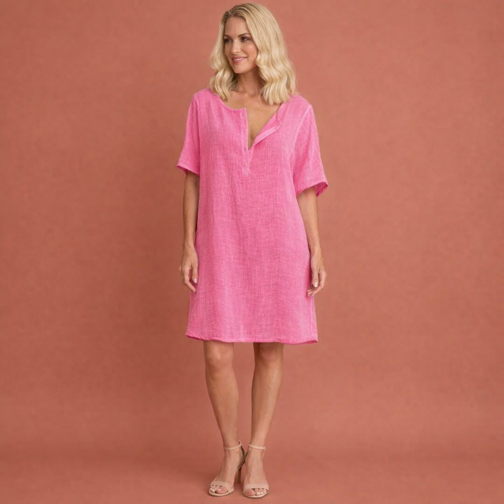 Mini tunic dress with V-neck and loose fit for women | Claudia
