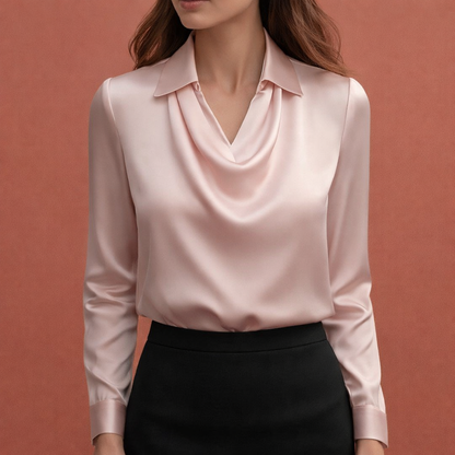 Satin Blouse with Draped Collar for Women | Elina