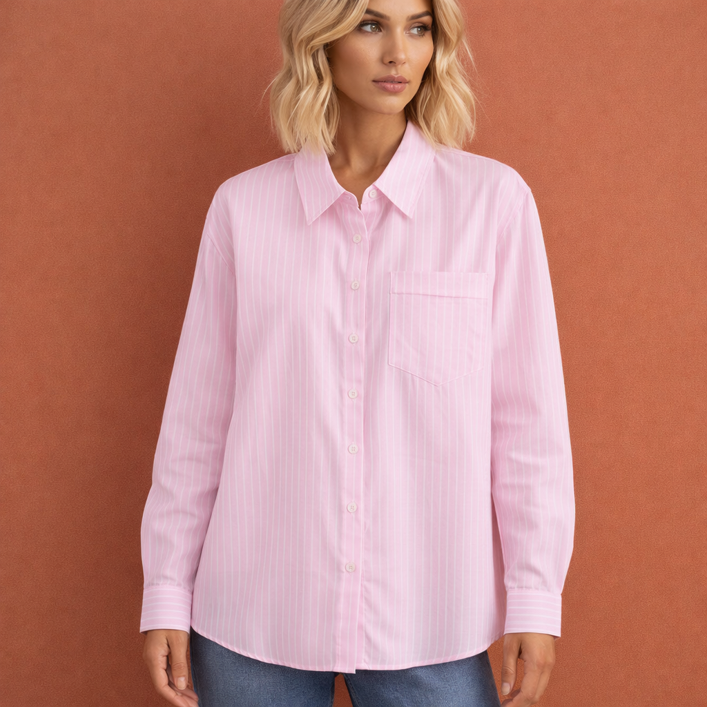 Striped oversized blouse for women with classic collar and loose fit | Nienke