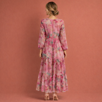 Maxi dress with V-neck and belt for women | Nora