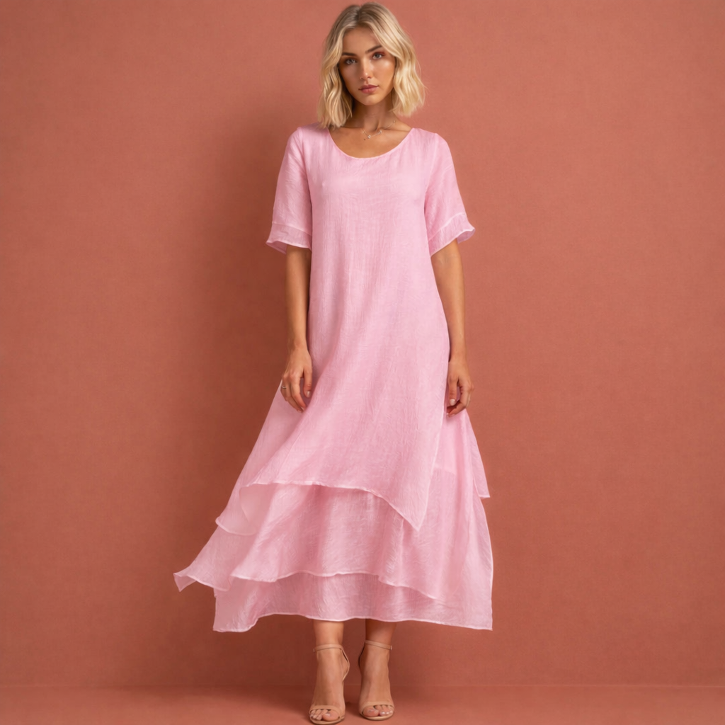 Dress with Round Neck and Ruffled Hem for Women | Stella