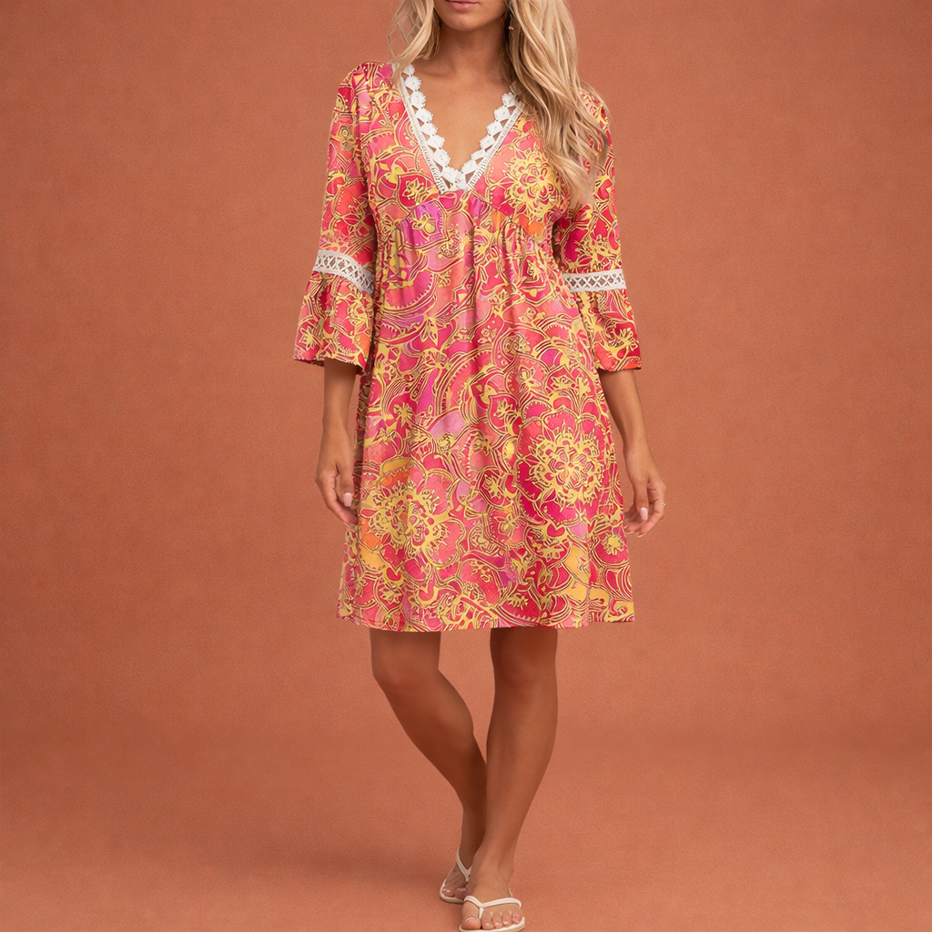 Midi loose-fitting dress with print for women | Fennair