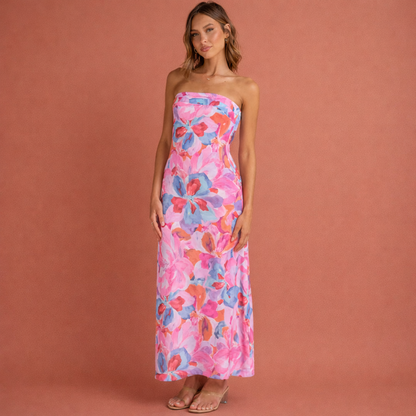 Romantic bandeau floral dress for women with an elegant look | Rie
