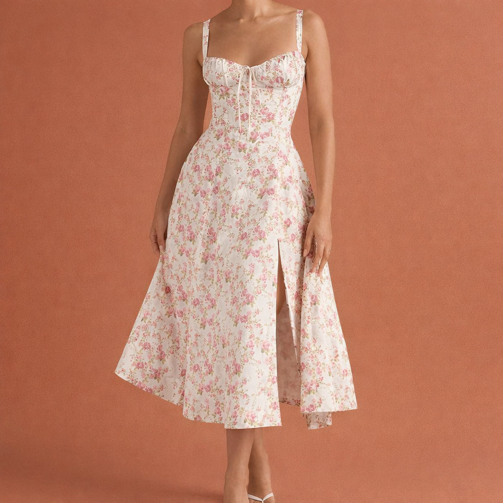 Floral Midi Dress with Split for Women | Mireille