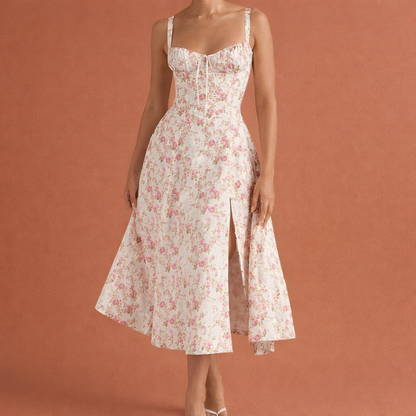 Floral Midi Dress with Split for Women | Mireille