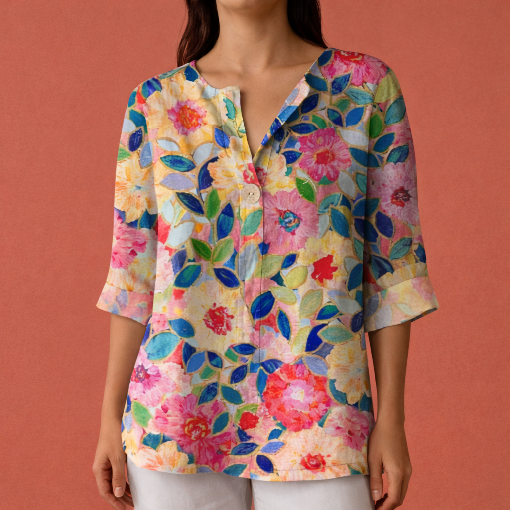 Flower print blouse with V-neck and buttons for women | Mirel