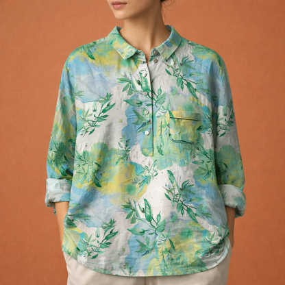 Flower print blouse with long sleeves and collar for women | Viona