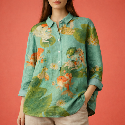 Ladies' blouse with floral print and button detail | Mirena