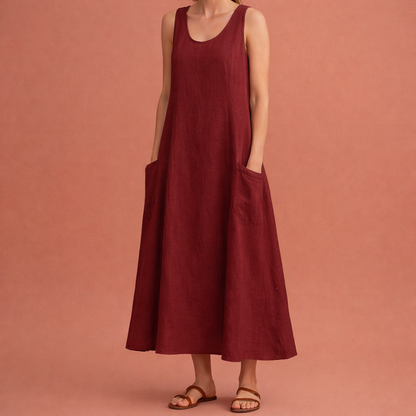 Light maxi A-line summer dress with pockets for women | Nora