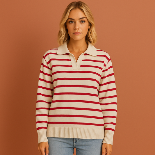 Casual long-sleeve polo with striped design for women | Lisa
