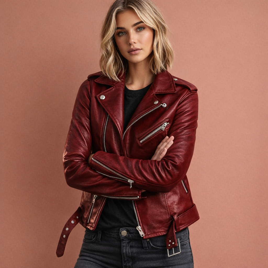 Motorcycle Jacket for Women with Lapel Collar | Elke