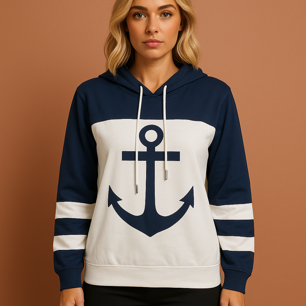 Colorblock hoodie with anchor print for women | Jada