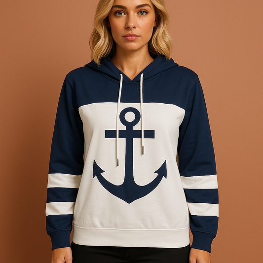 Colorblock hoodie with anchor print for women | Jada