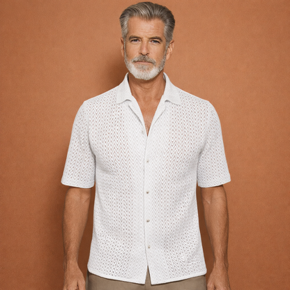 Crocheted Summer Shirt with Lapel Collar for Men | Milan