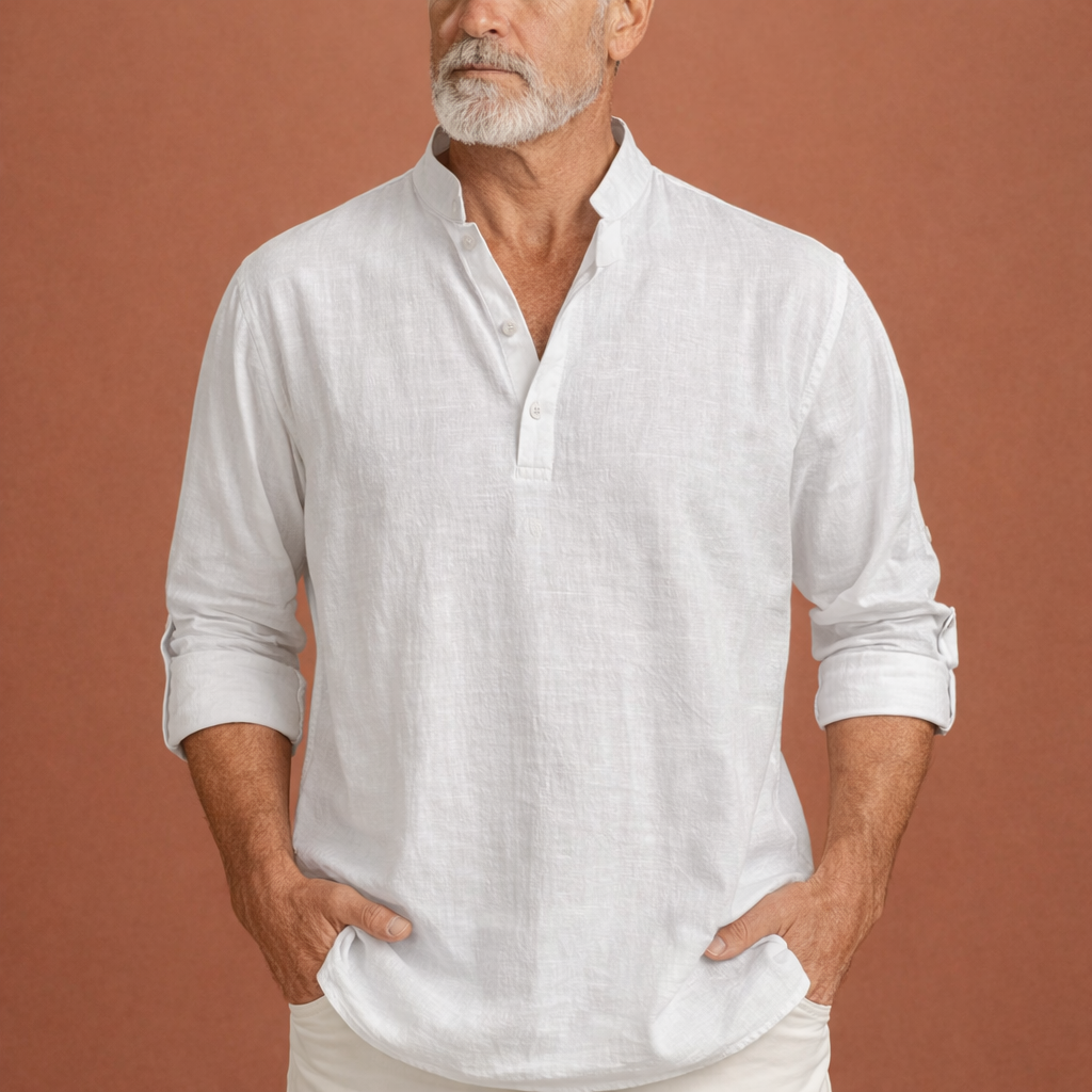 Linen Henley Shirt with Long Sleeves for Men | Matteo