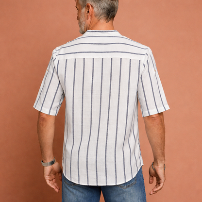 Striped boho summer shirt for men with stand-up collar | Jasper