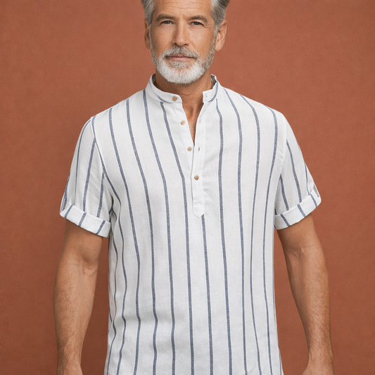 Striped boho summer shirt for men with stand-up collar | Jasper