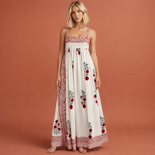 Maxi dress with straps in boho style and empire cut for women | Gerda