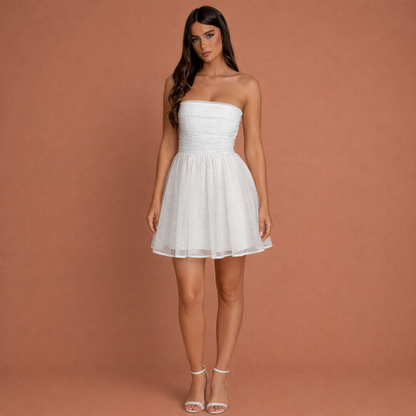 Strapless Mini Dress with Glitter Details and Flared Skirt for Women | Geerten