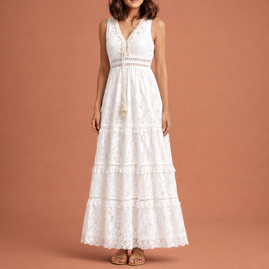 Boho Summer Maxi Dress with V-Neck and Split for Women | Elara