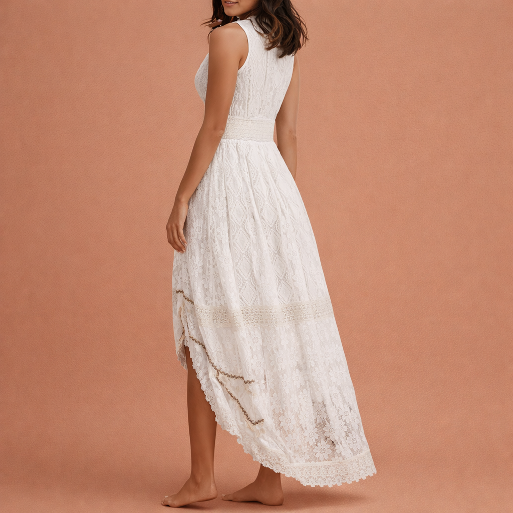 Boho Summer Maxi Dress with V-Neck and Split for Women | Elara
