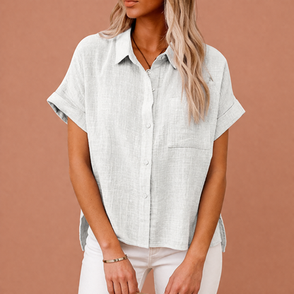 Classic women's blouse with short sleeves and buttons | Elisea