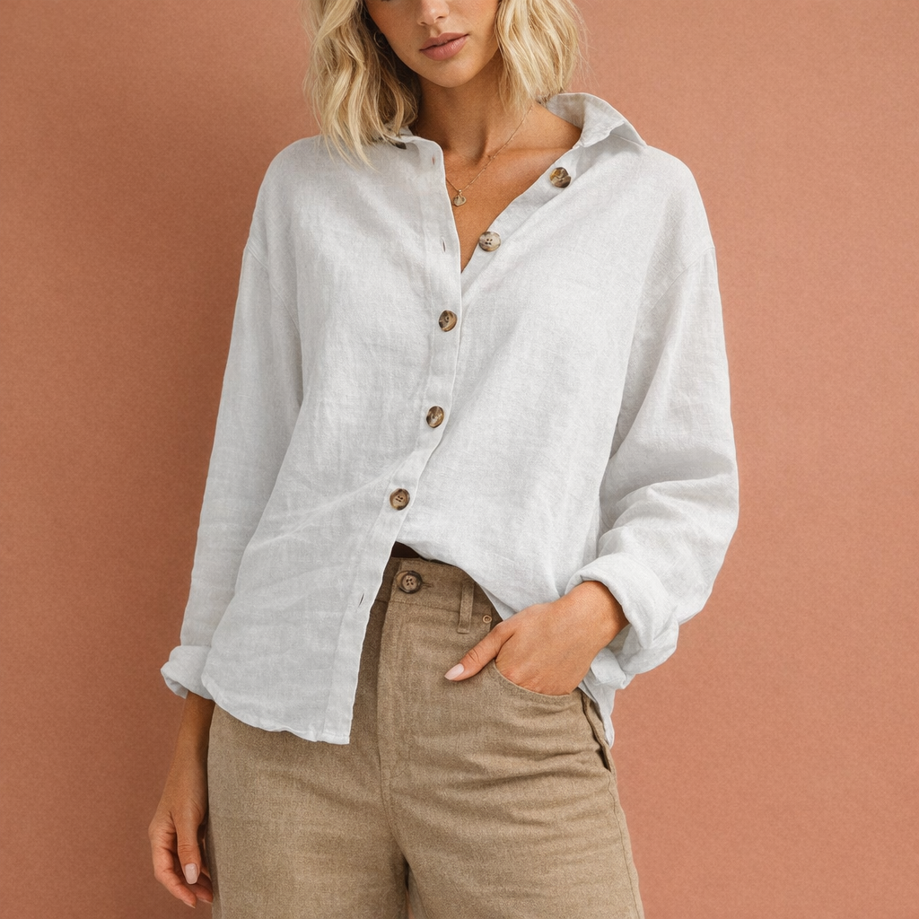 Linen look blouse with button closure for women | Esmée